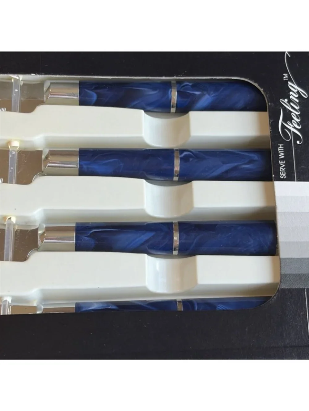 VTG Regent Sheffield England Steak Knives Knife Blue Acrylic Handle Set of 4 NEW